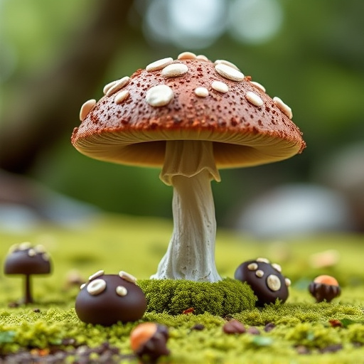 Magic Mushroom Chocolates with Nature Background