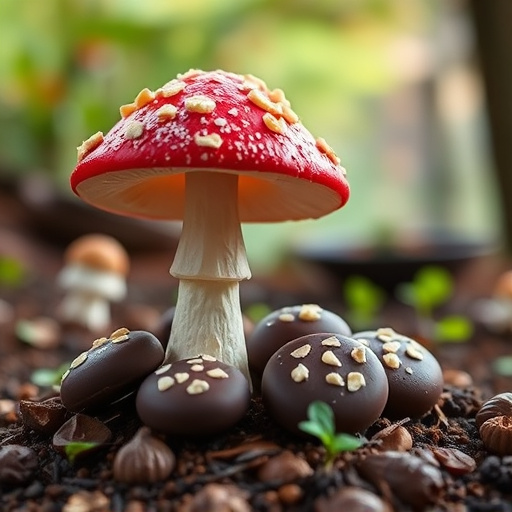 Magic Mushroom Chocolates with Nature Background