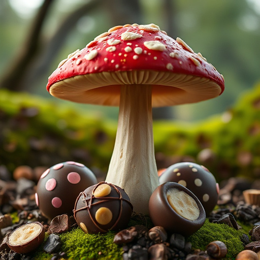 Magic Mushroom Chocolates with Nature Background