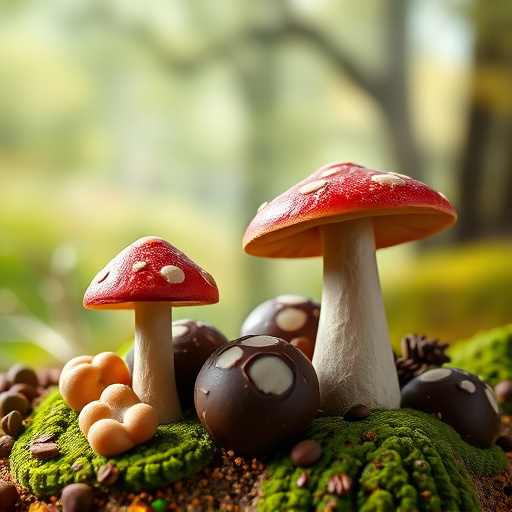 Magic Mushroom Chocolates with Nature Background