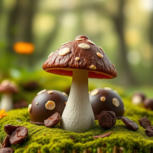 Magic Mushroom Chocolates with Nature Background