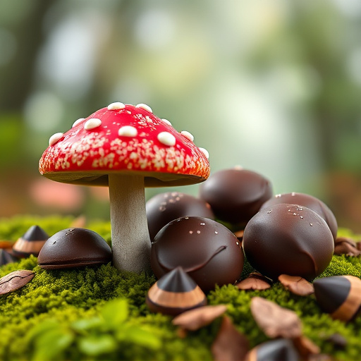 Magic Mushroom Chocolates with Nature Background