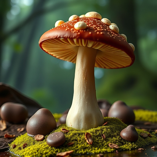 Magic Mushroom Chocolates with Nature Background