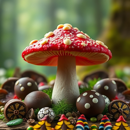 Magic Mushroom Chocolates with Nature Background