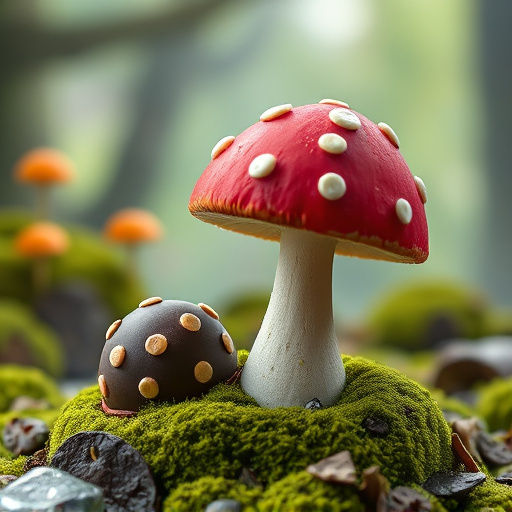 Magic Mushroom Chocolates with Nature Background