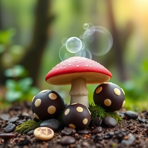 Magic Mushroom Chocolates with Nature Background