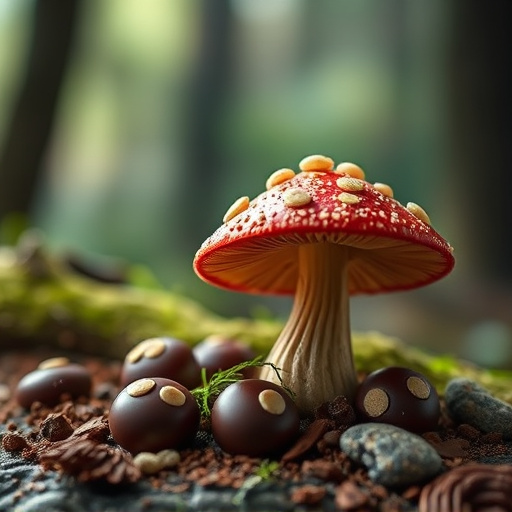 Magic Mushroom Chocolates with Nature Background