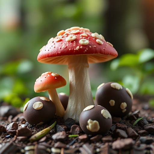 Magic Mushroom Chocolates with Nature Background