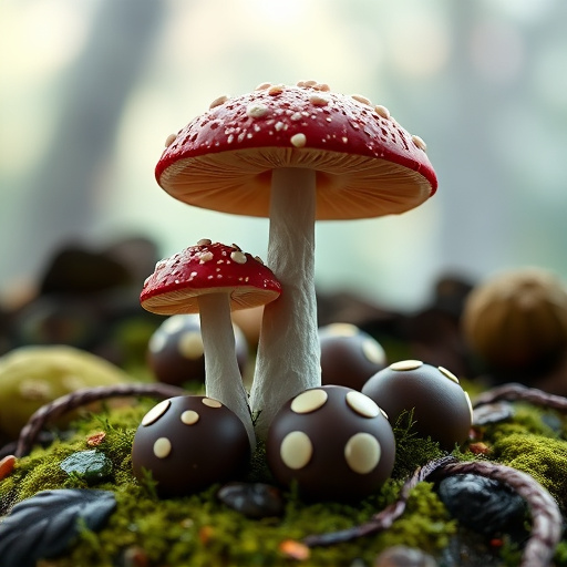 Magic Mushroom Chocolates with Nature Background