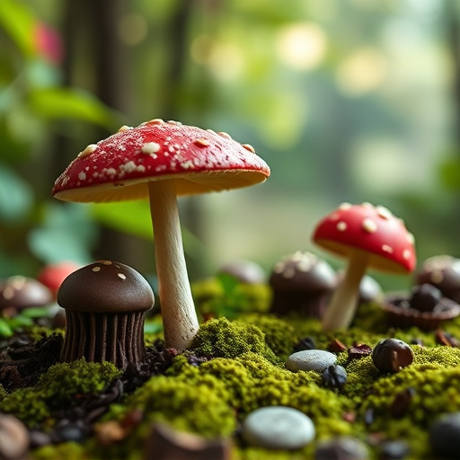 Magic Mushroom Chocolates with Nature Background