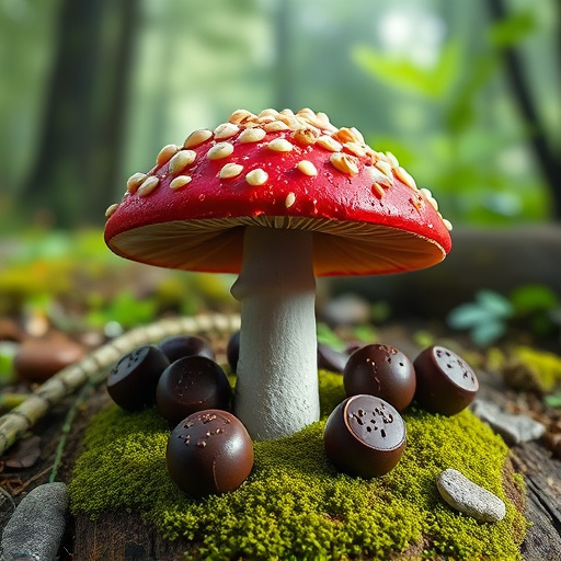 Magic Mushroom Chocolates with Nature Background