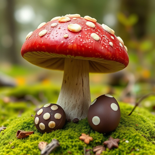 Magic Mushroom Chocolates with Nature Background