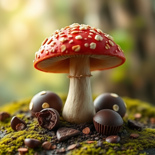 Magic Mushroom Chocolates with Nature Background