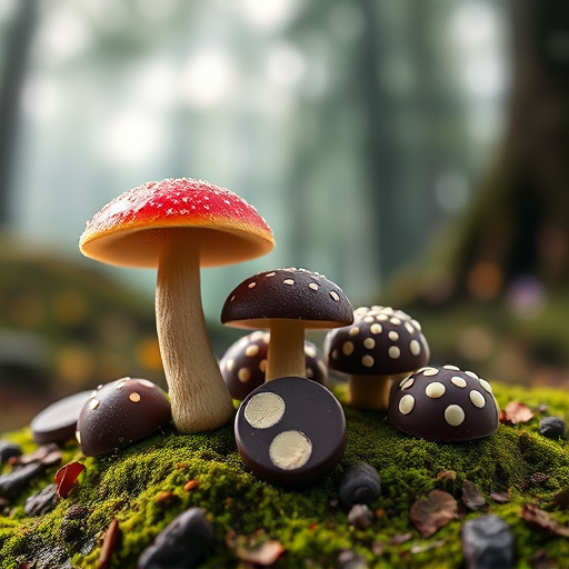 Magic Mushroom Chocolates with Nature Background