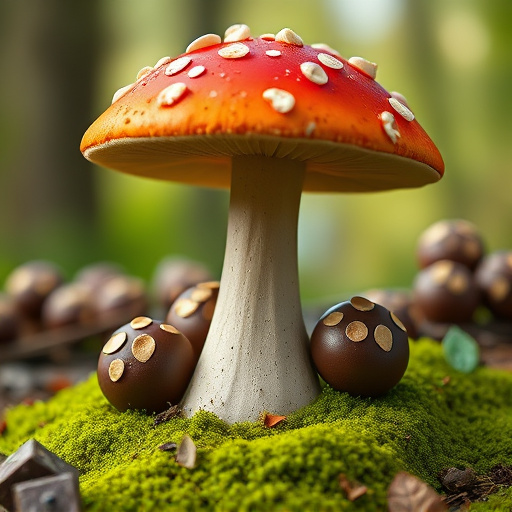Magic Mushroom Chocolates with Nature Background