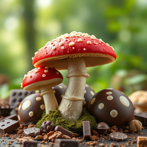 Magic Mushroom Chocolates with Nature Background