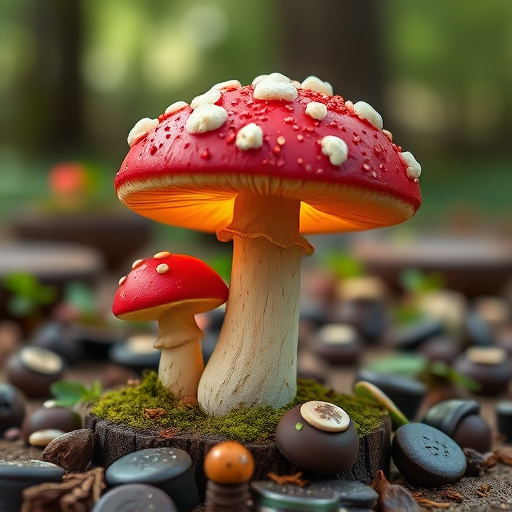 Magic Mushroom Chocolates with Nature Background