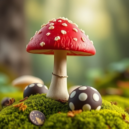 Magic Mushroom Chocolates with Nature Background