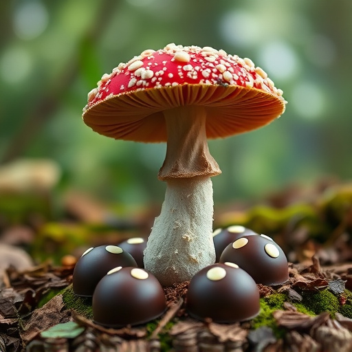 Magic Mushroom Chocolates with Nature Background