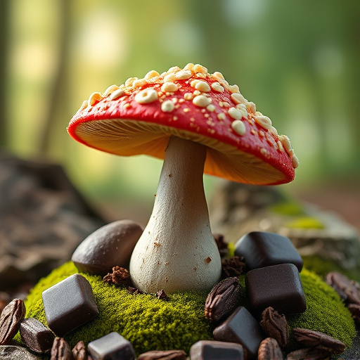 Magic Mushroom Chocolates with Nature Background