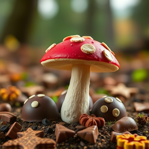 Magic Mushroom Chocolates with Nature Background