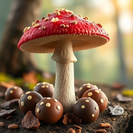 Magic Mushroom Chocolates with Nature Background