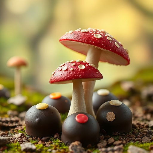 Magic Mushroom Chocolates with Nature Background