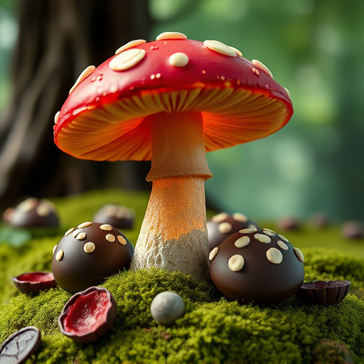 Magic Mushroom Chocolates with Nature Background