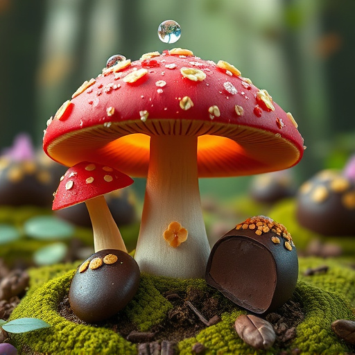 Magic Mushroom Chocolates with Nature Background