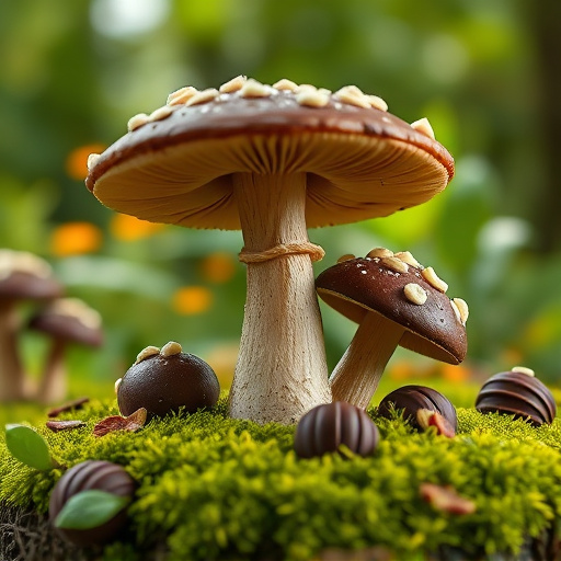 Magic Mushroom Chocolates with Nature Background