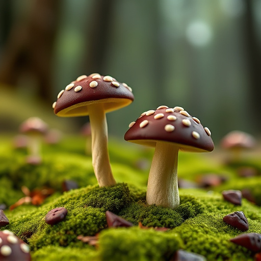 Magic Mushroom Chocolates with Nature Background