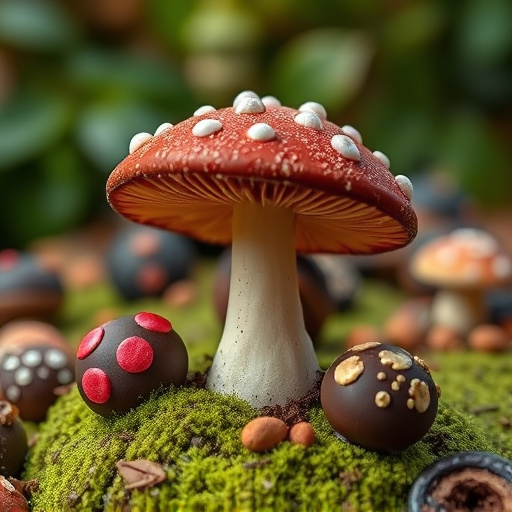 Magic Mushroom Chocolates with Nature Background