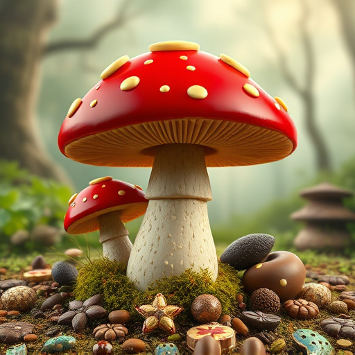 Magic Mushroom Chocolates with Nature Background