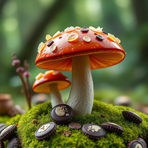 Magic Mushroom Chocolates with Nature Background