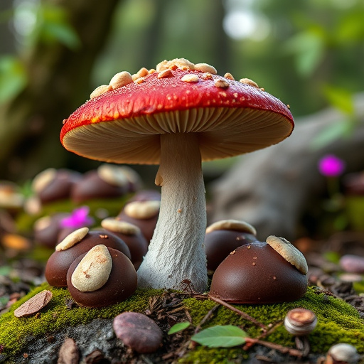 Magic Mushroom Chocolates with Nature Background