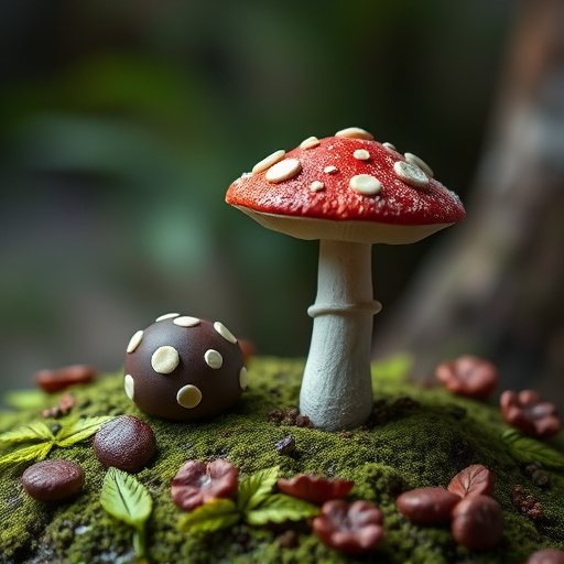 Magic Mushroom Chocolates with Nature Background