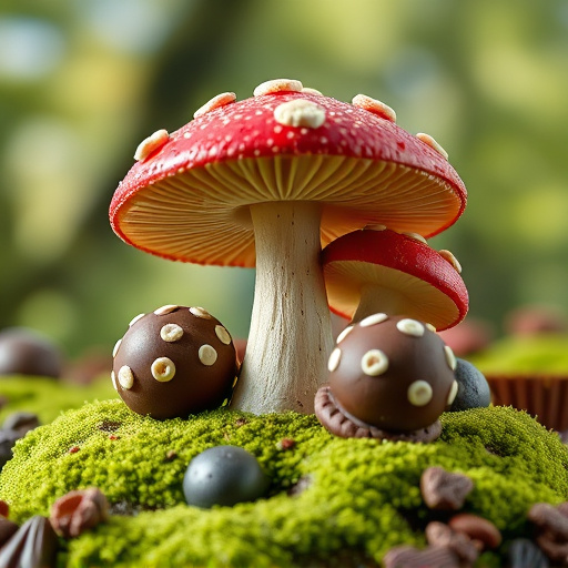Magic Mushroom Chocolates with Nature Background