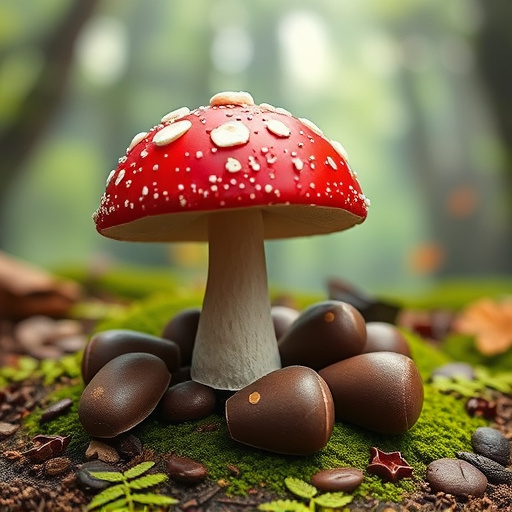 Magic Mushroom Chocolates with Nature Background