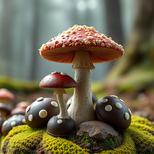 Magic Mushroom Chocolates with Nature Background