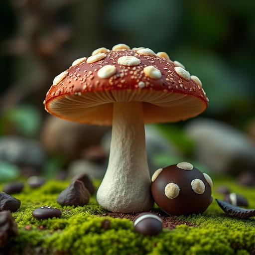 Magic Mushroom Chocolates with Nature Background