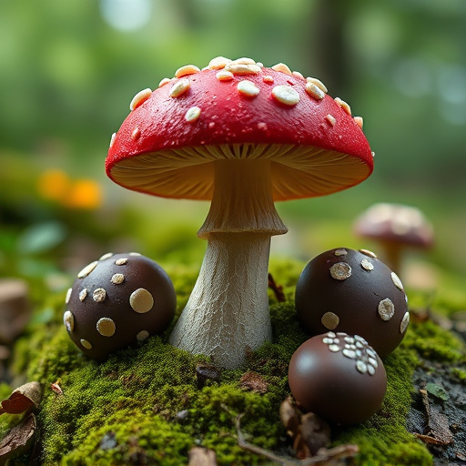 Magic Mushroom Chocolates with Nature Background