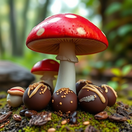Magic Mushroom Chocolates with Nature Background