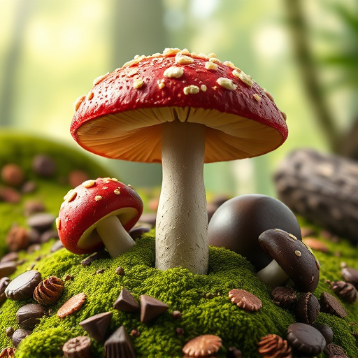 Magic Mushroom Chocolates with Nature Background