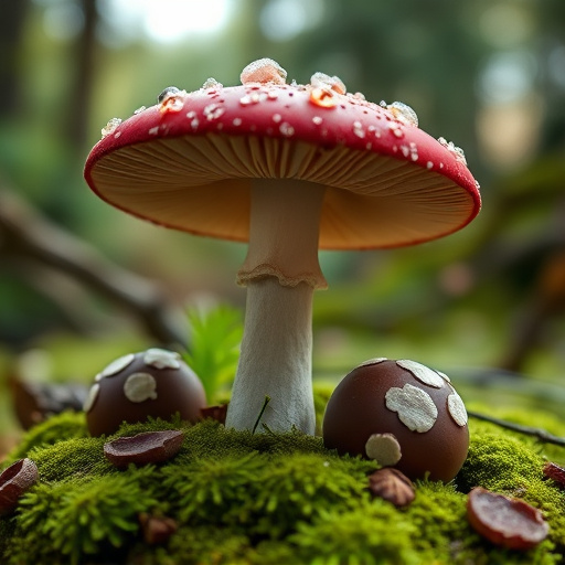 Magic Mushroom Chocolates with Nature Background
