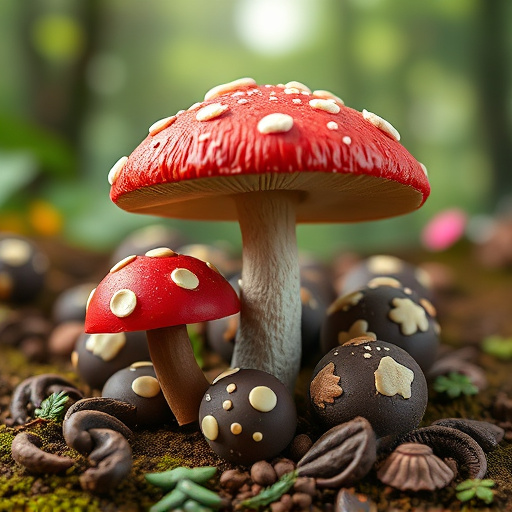 Magic Mushroom Chocolates with Nature Background