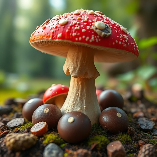 Magic Mushroom Chocolates with Nature Background