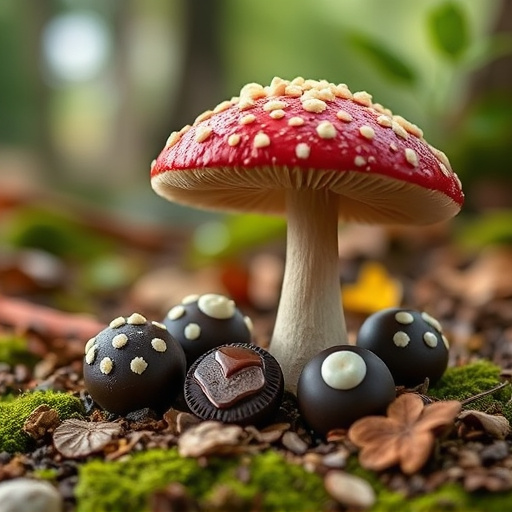 Magic Mushroom Chocolates with Nature Background