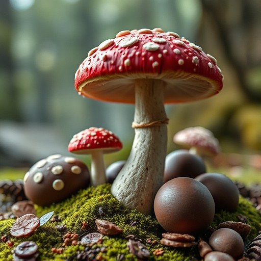 Magic Mushroom Chocolates with Nature Background