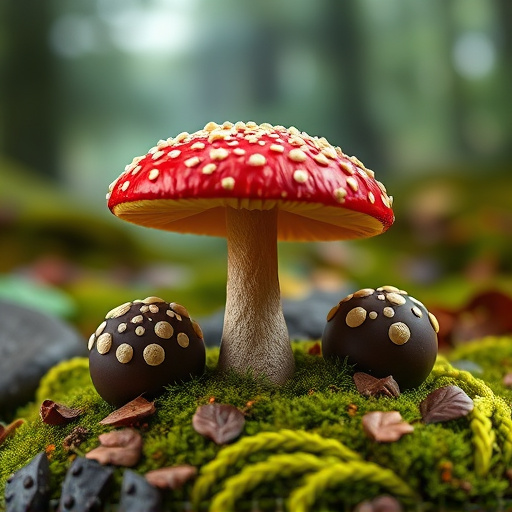 Magic Mushroom Chocolates with Nature Background