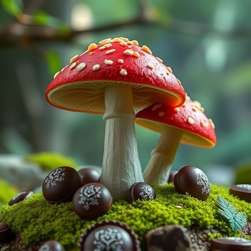 Magic Mushroom Chocolates with Nature Background